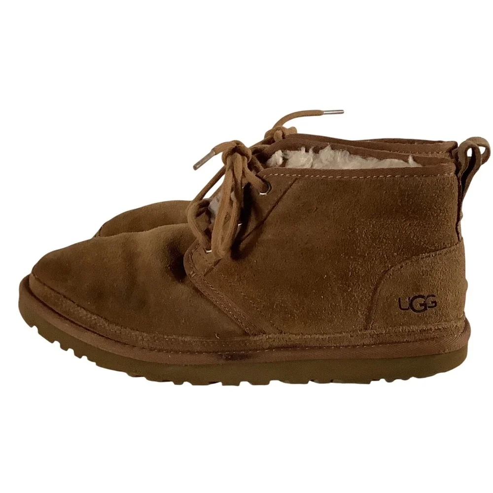 UGG Neumel Suede Chukka Boots Chestnut Brown Mens8 3236 Lace Up Sheepskin Lining